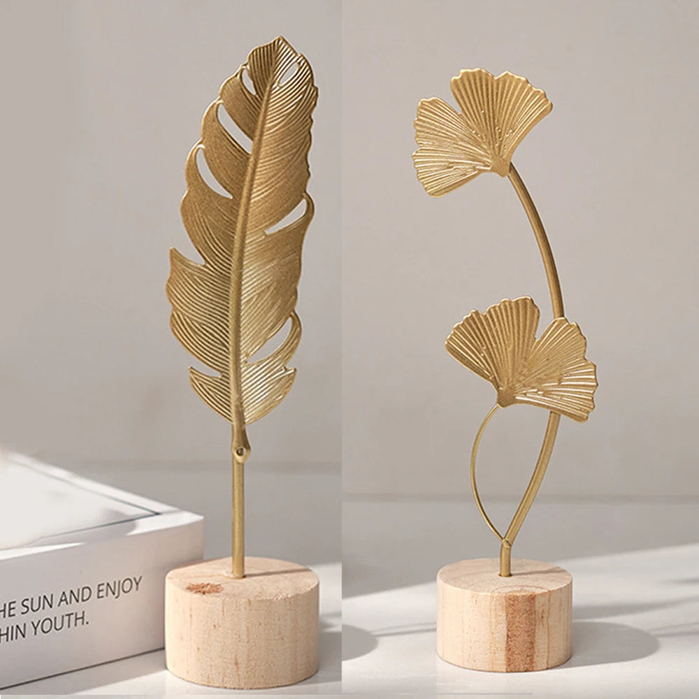 Nordic Gold Ginkgo Leaf Crafts Leaves Sculpture for Room Decor