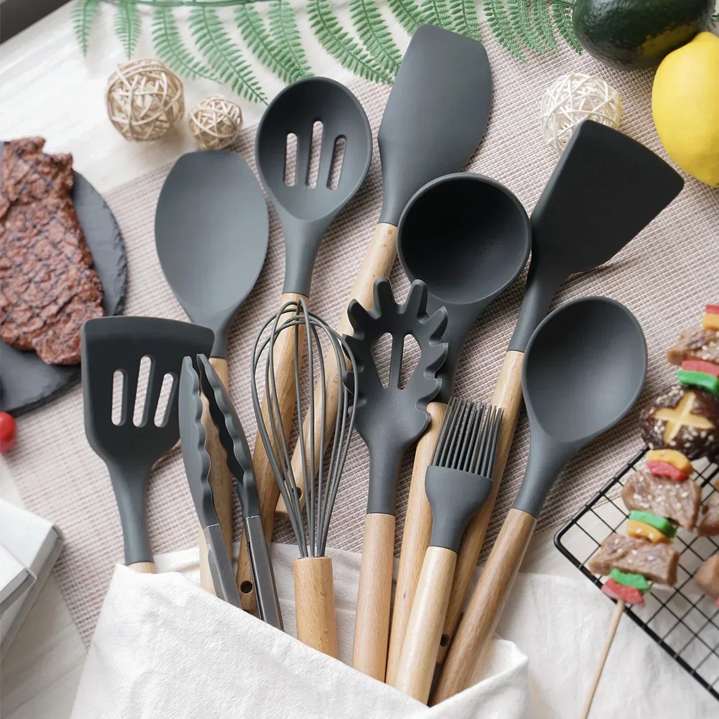 12PCS Food Grade Silicone Kitchen Cookware Utensils Set