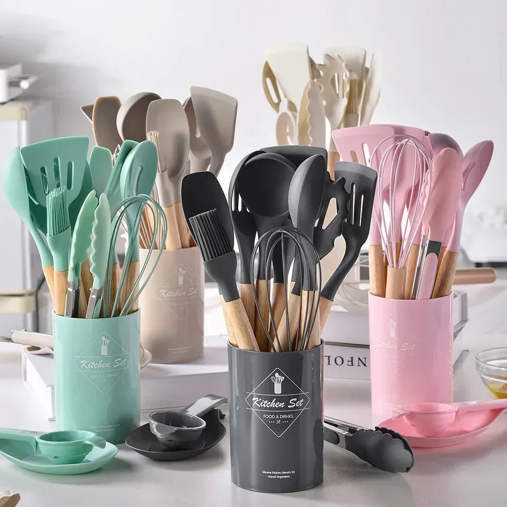 12PCS Food Grade Silicone Kitchen Cookware Utensils Set