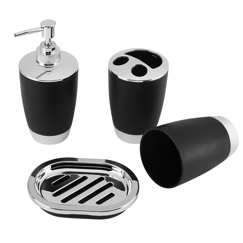 4Pcs/Set Bathroom Suit Accessories Includes Cup Toothbrush Holder Soap Dish Dispenser Black